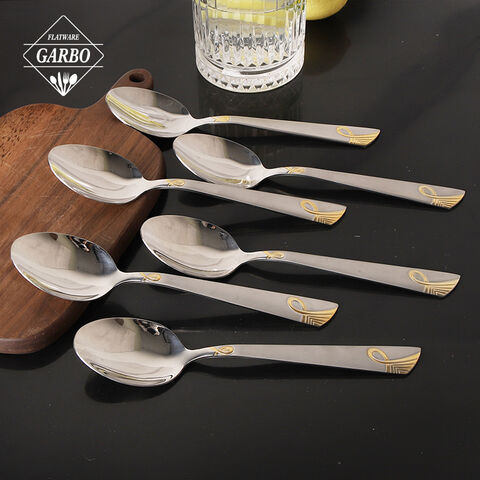 Luxury silverware 18/8 stainless steel dinner dessert spoon with gold electroplating handle 
