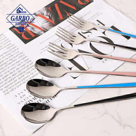 Factory Direct High Quality Mirror Silvery Stainless Steel Dinner Fork with Colored Handle