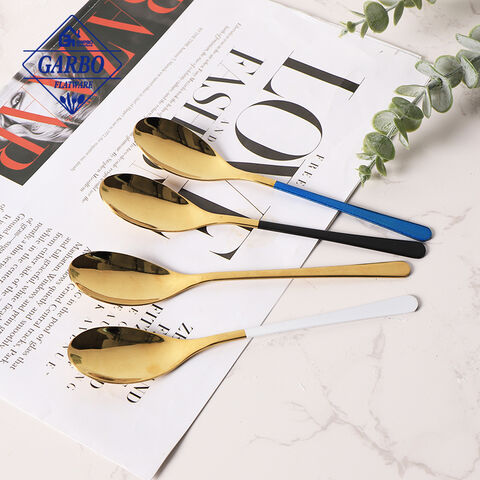 Golden Color staineless steel spoon with different color spaying hadle cutlery