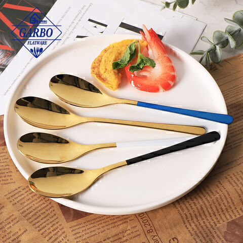 Golden Color staineless steel spoon with different color spaying hadle cutlery