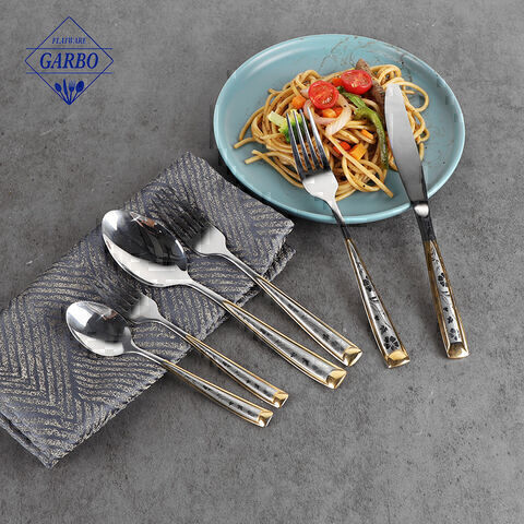 stainless steel flatware with laser and plating pattern handle cutlery set