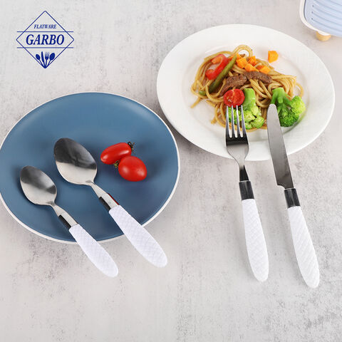 Creative White PP Handle Stainless Steel Miror Silverware Flatware Set