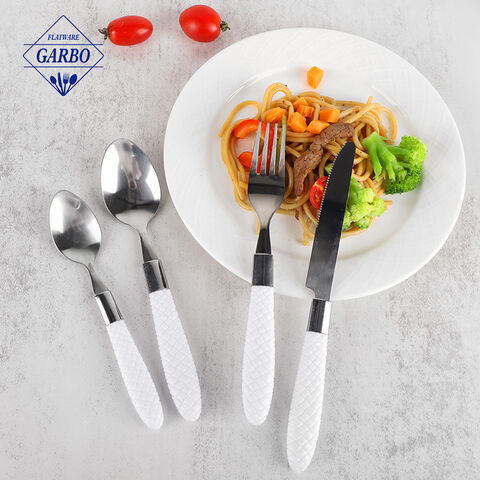 Creative White PP Handle Stainless Steel Miror Silverware Flatware Set