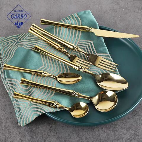 Amazon Popular Waist Shaped Handle Rose Golden Mirror Stainless Steel Cutlery Set