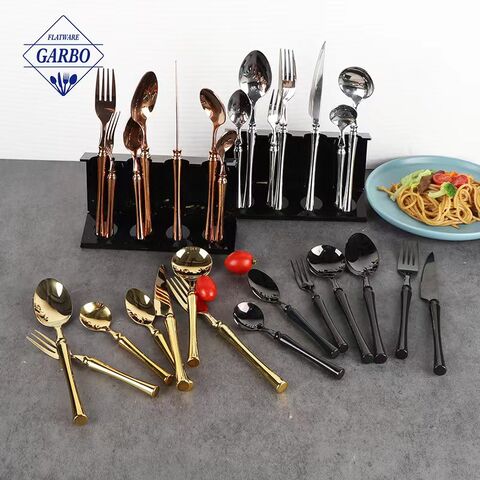 Amazon Popular Waist Shaped Handle Rose Golden Mirror Stainless Steel Cutlery Set