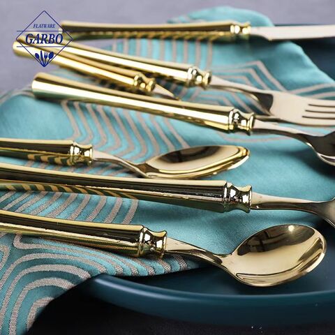 Amazon Popular Waist Shaped Handle Rose Golden Mirror Stainless Steel Cutlery Set