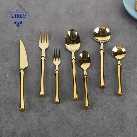 Amazon Popular Waist Shaped Handle Rose Golden Mirror Stainless Steel Cutlery Set