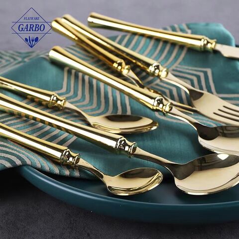Amazon Popular Waist Shaped Handle Rose Golden Mirror Stainless Steel Cutlery Set