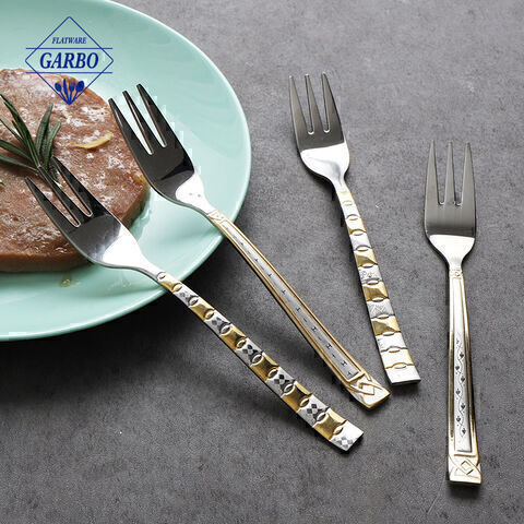 high end luxury cake fork na may electroplating handle na may mirror polish sliver fork