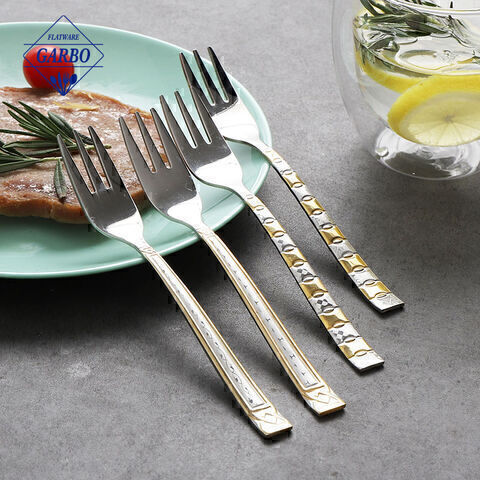 high end luxury cake fork na may electroplating handle na may mirror polish sliver fork