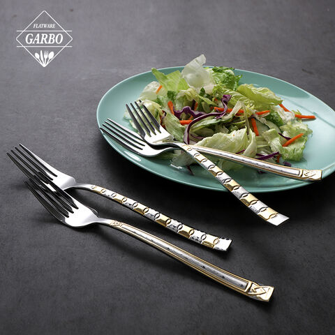 201 stainless steel dinner fork with gold engraved and laser pattern handle