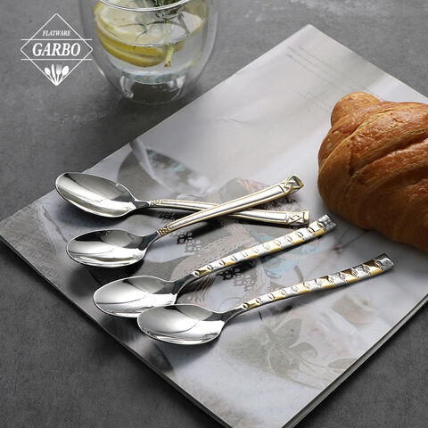 China flatware factory luxury design stainless steel dinner spoon with gold e-plating handle