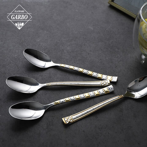 China flatware factory luxury design stainless steel dinner spoon with gold e-plating handle