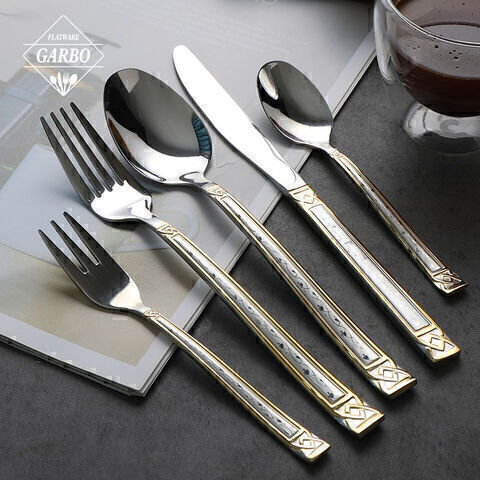 201 mirror polish cutlery set with electroplating handle flatware 