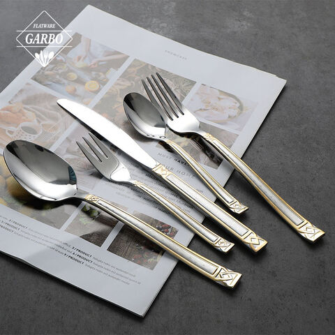 Luxury set of 6pcs silverware stainless steel flatware set with Gold Titanium-plated