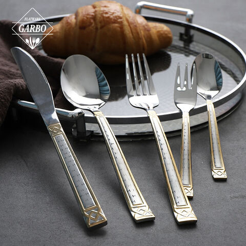 Luxury set of 6pcs silverware stainless steel flatware set with Gold Titanium-plated