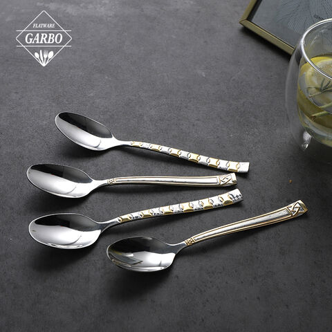 Stainless Steel Dinner Spoon with Elegant Gold Handle Perfect for Special Occasions