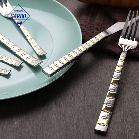 Laser Gold Plating Handle Dinner Flatware Stock Mirror 201 Stainless Steel Cutlery Set