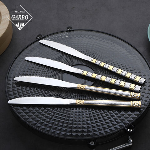 Luxury modern silver stainless steel dining knife with gold plating handle