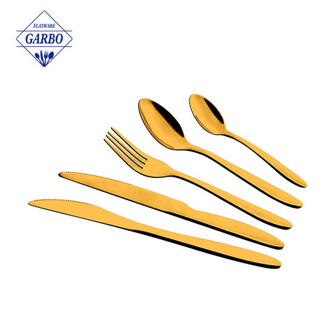Popular luxury golden flatware for dinner mirror polish cutlery set 