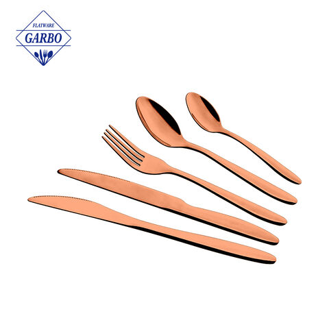 Indah dan Serbaguna 410 Stainless Steel Sendok Garpu Set Rose Gold Electroplated