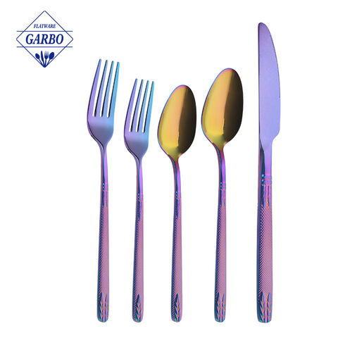 2023 New arrival rainbow titanium-plated table cutlery set