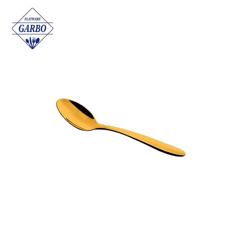 Mirror Polished Stainless Steel Teaspoon Dessert Spoon with PVD Gold Color