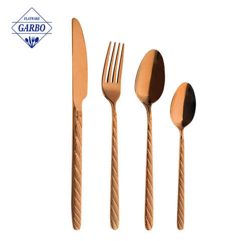 2023 New arrival Gold Titanium-plated dinner fork with embossed handle