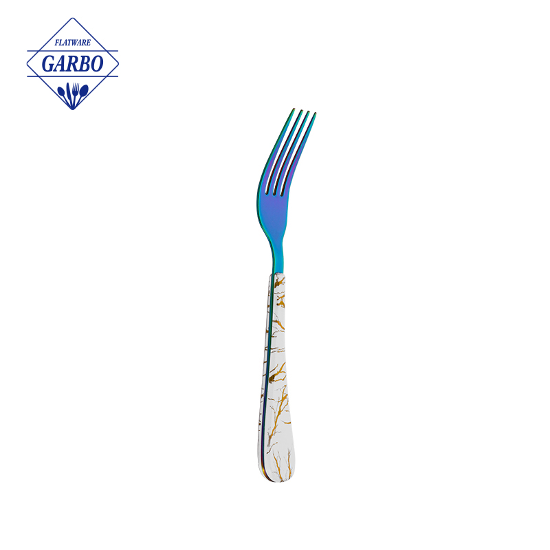 Blue Electroplated Dinner Fork na may ABS Plastic Handle China Flatware Factory Wholesale Cutlery