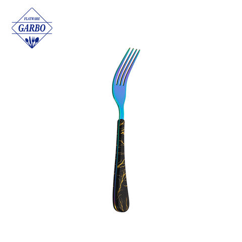 شوكة العشاء المطلية باللون الأزرق مع مقبض بلاستيك ABS الصين مصنع أدوات المائدة بالجملة
