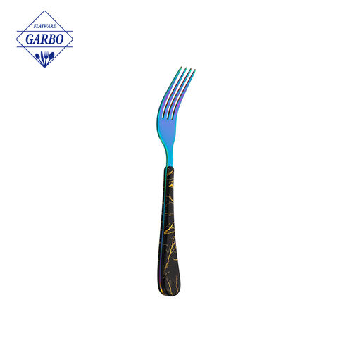 Blue Electroplated Dinner Fork with ABS Plastic Handle China Flatware Factory Wholesale Cutlery