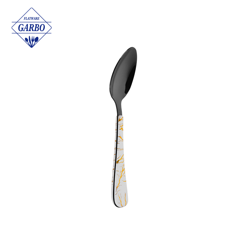 Stainless Steel Dinner Spoon with Black E-Plated Colored Finish and ABS Plastic Handle