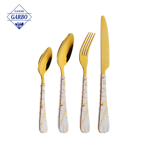 Elegante Set di Posate in Acciaio Inox Color Oro Coltello Forchetta Cucchiaio Posate