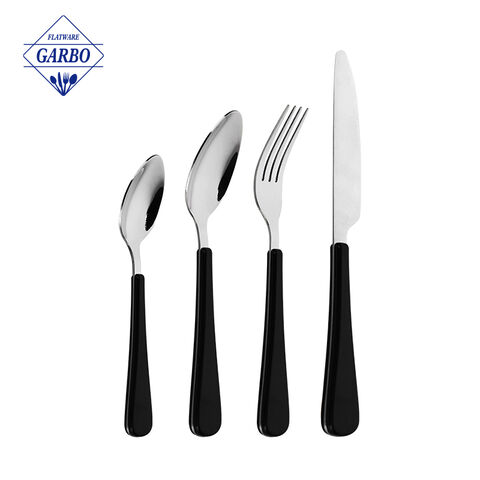 Marble design handle cutlery set black electroplating sliverware sets 
