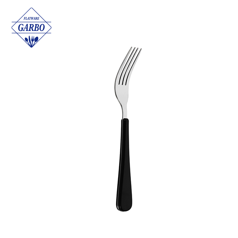 Black elecroplating dinner fork  with plastic handle marble design 410 materials 