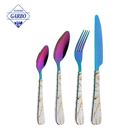Wholesale Copper Color Stainless Steel Cutlery Set with Vintage Marble Handle