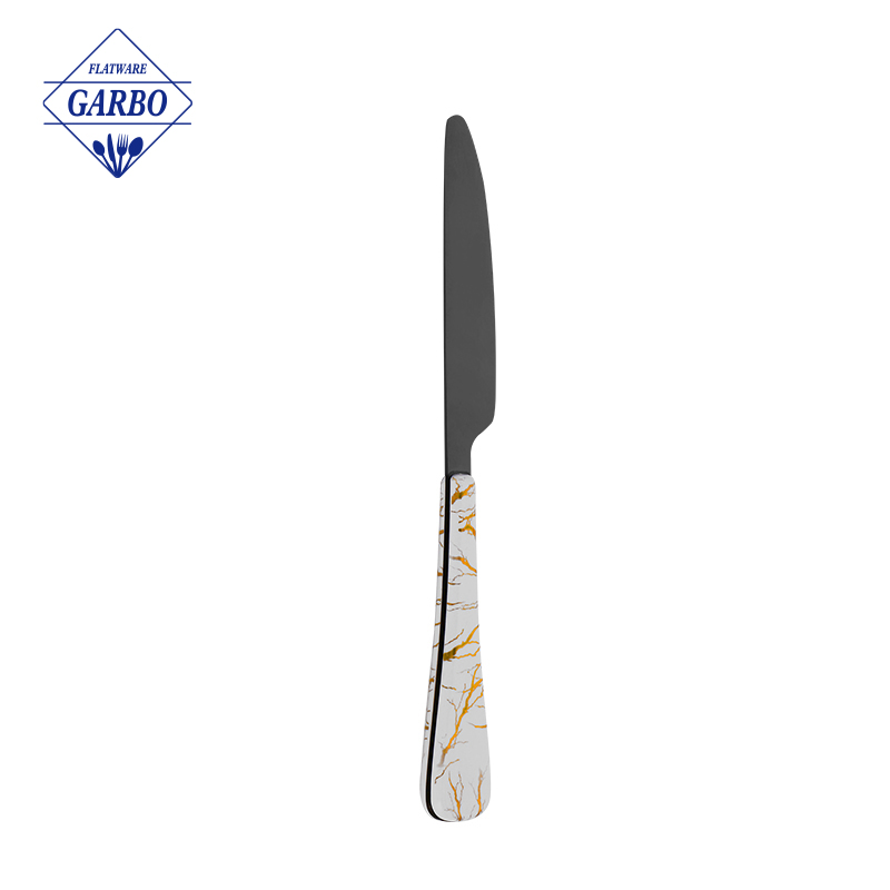 Wholesale Popular Marble Plastic Handle PVD Black Sharp Stainless Steel Dinner Knife