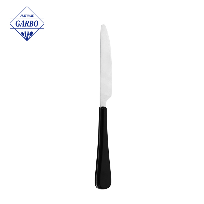 卸売人気の大理石プラスチックハンドル PVD ​​ブラックシャープステンレス鋼ディナーナイフ