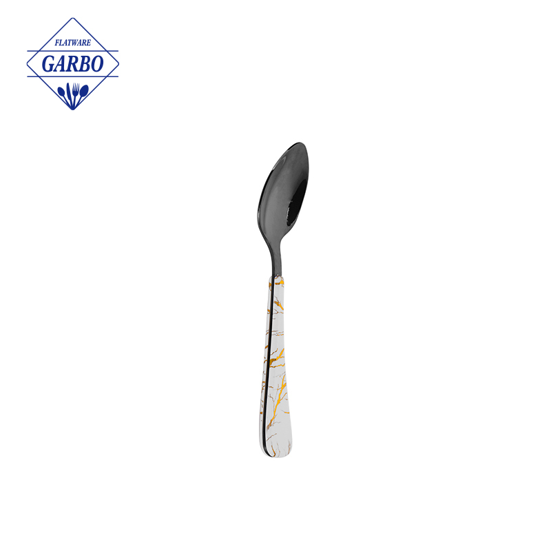 Simple Style 410 Stainless Steel Teaspoon Golden Electroplated White Plastic Handle Cutlery