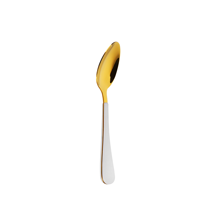Cucchiaio da tavola in acciaio inossidabile placcato oro fabbrica cinese con manico in plastica ABS