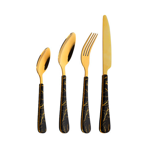 4-Piece Gold Electroplated Stainless Steel Cutlery Set with ABS Plastic Handle