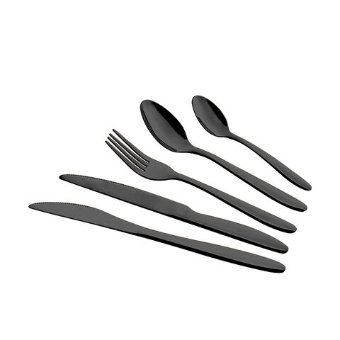 طقم أدوات مائدة رسمية من الفولاذ المقاوم للصدأ مطلي باللون الأسود مكون من 5 قطع
