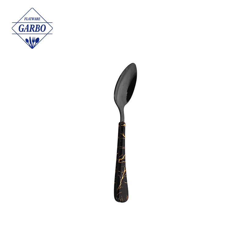 black high-end stainless steel dinner spoon for home with ABS plastic handle 