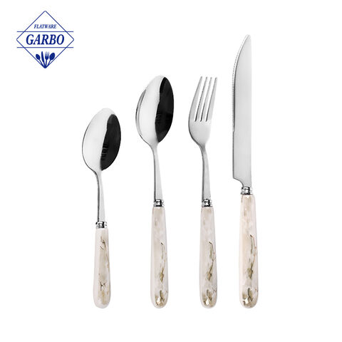 Desain Baru 24-Piece Stainless Steel Sendok Garpu Set dengan Gagang Keramik Peralatan Makan Grosir