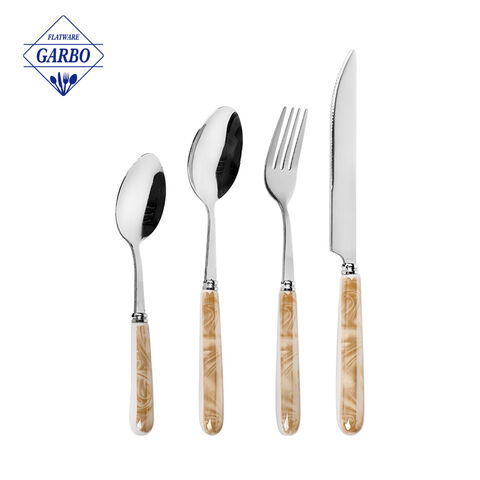 Bagong Design 24-Piece Stainless Steel Flatware Set na may Ceramic Handle Wholesale Cutlery