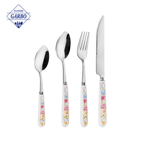 Bagong Design 24-Piece Stainless Steel Flatware Set na may Ceramic Handle Wholesale Cutlery