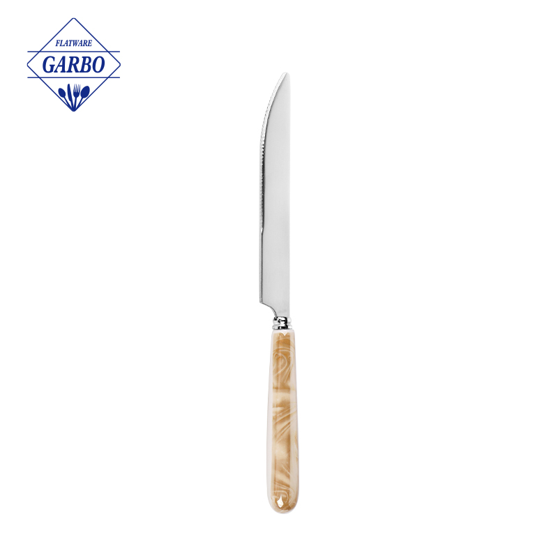 Venda imperdível faca de bife dourada em mármore aço inoxidável talheres fabricados