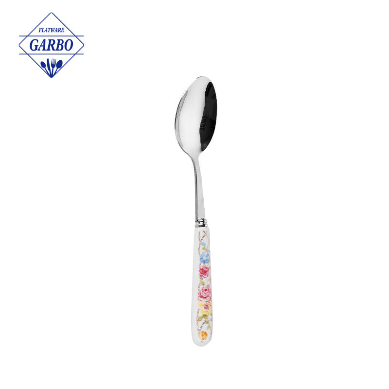 Mataas na kalidad na ceramic handle dinner spoon China factory stainless steel