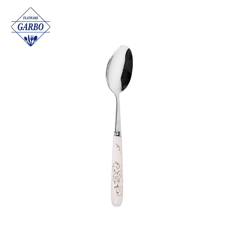 Mataas na kalidad na ceramic handle dinner spoon China factory stainless steel