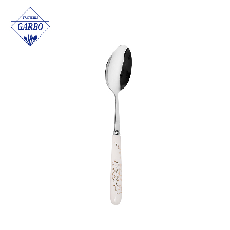 High quality ceramic handle dinner spoon China factory stainless steel 